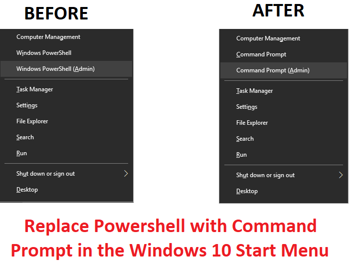 Reemplace Powershell con el símbolo del sistema en el menú de inicio de Windows 10