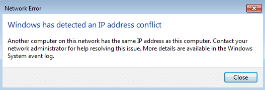 reparar Windows ha detectado un conflicto de dirección IP