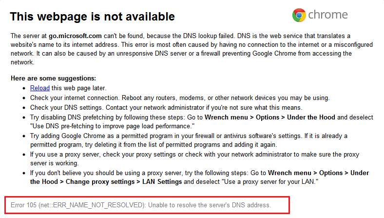 Solucionar el código de error 105 en Google Chrome 