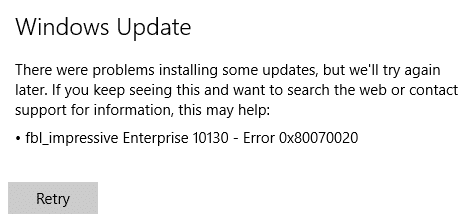 Solucionar el error de actualización de Windows 0x80070020