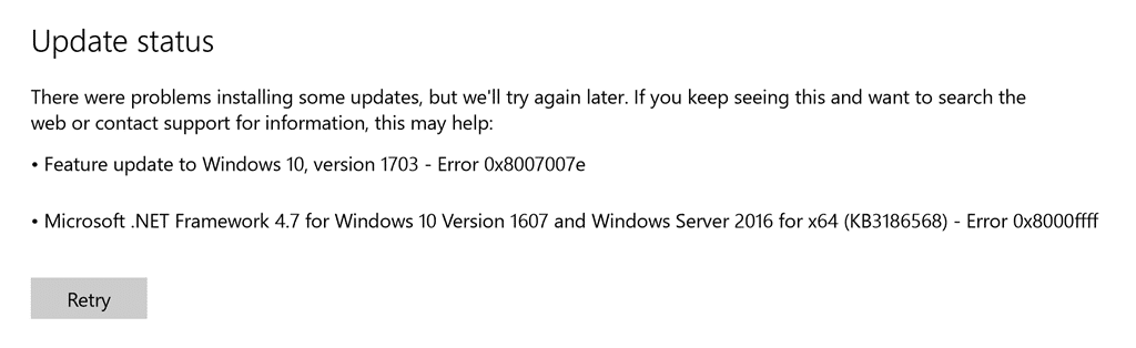Solucionar el error de actualización de Windows 0x8007007e