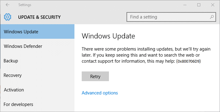 Solucionar el error de actualización de Windows 0x800706d9