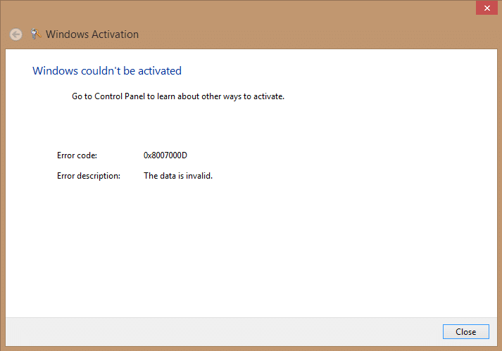 Solucione el código de error 0x8007000D al intentar activar Windows