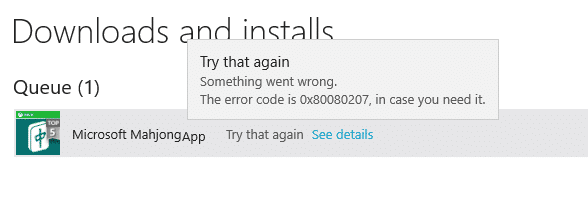 Solucione el error 0x80080207 al instalar la aplicación desde la tienda de Windows