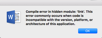 Solucione el error de compilación en el módulo oculto usando Word para Mac