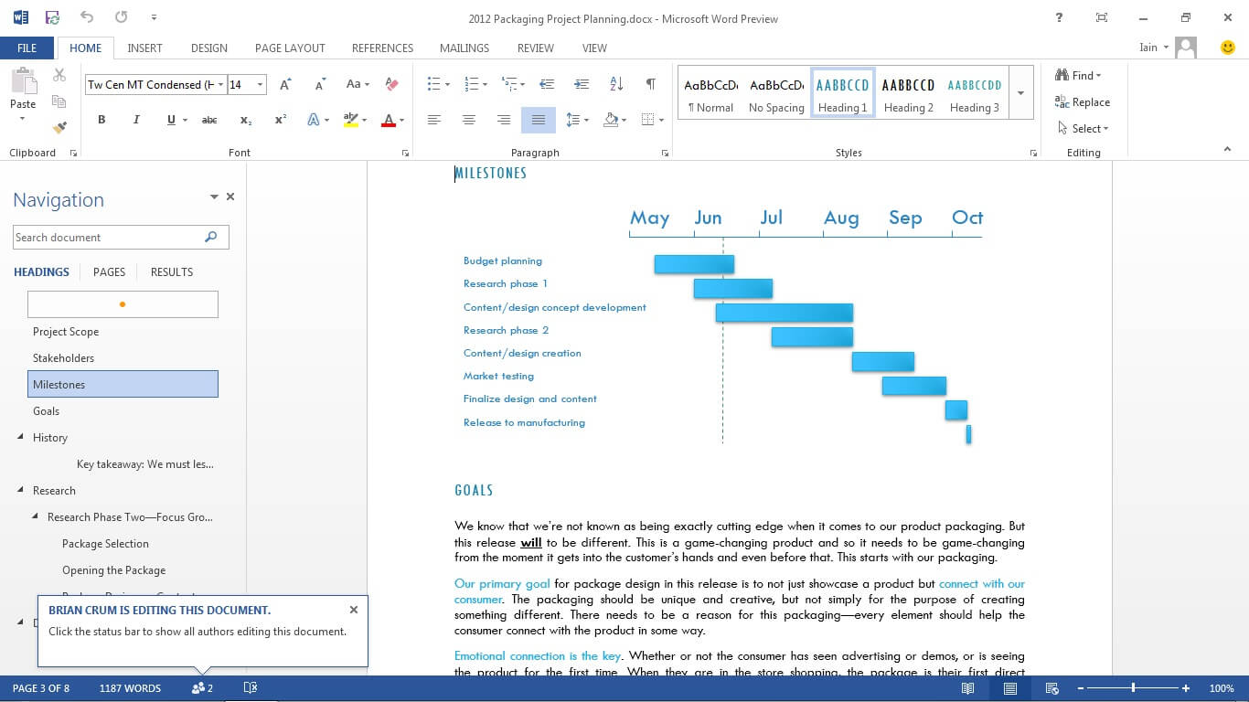 Interfaz de Microsoft Word para darle una idea