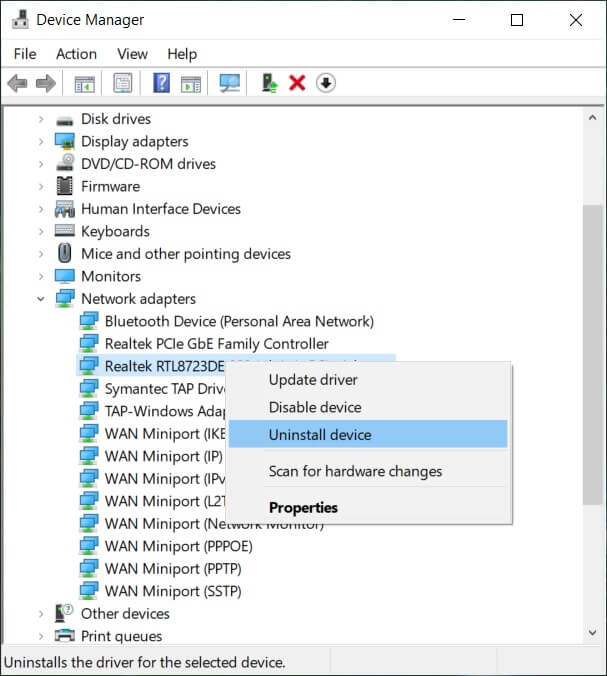 Haga clic derecho en su adaptador de red y desinstálelo |  ¿WiFi no tiene un error de configuración de IP válido?  ¡10 maneras de arreglarlo!