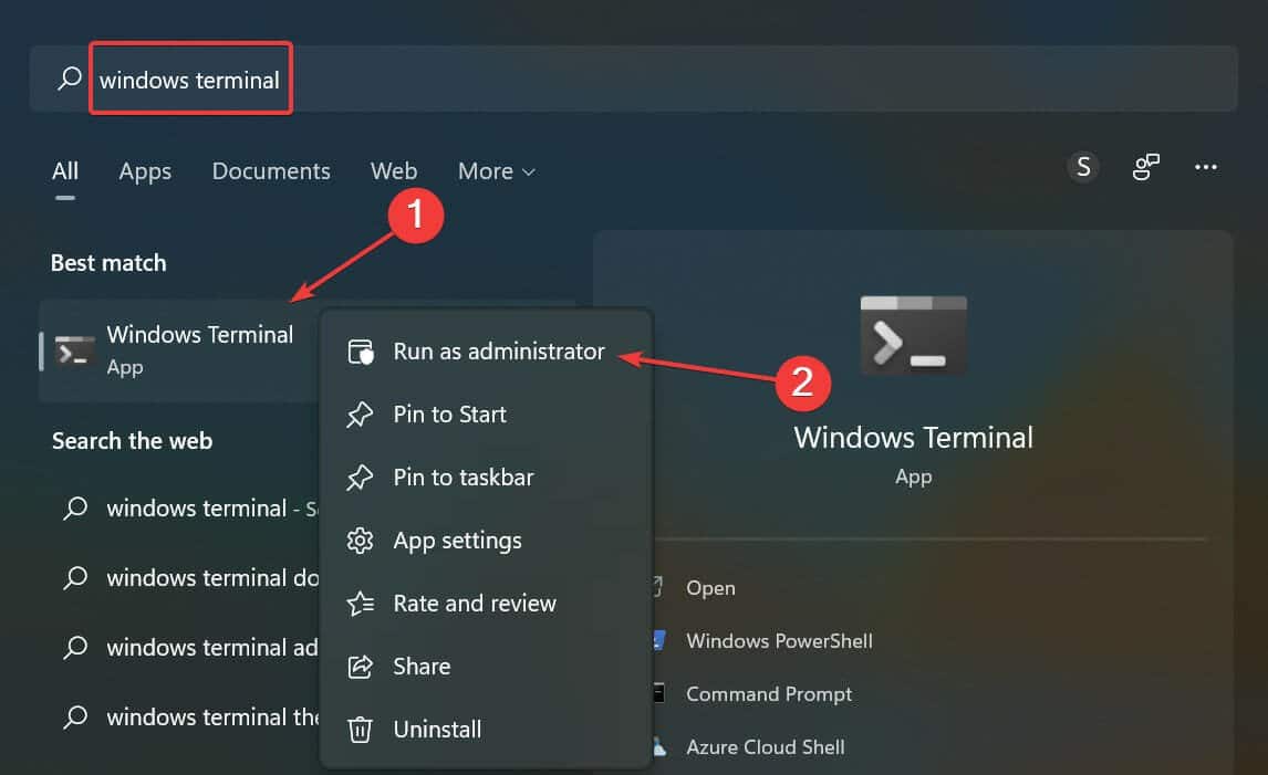 Inicie Terminal para corregir el error de pantalla verde de Windows 11