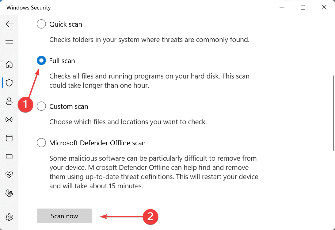 Escaneo completo para corregir el retraso del mouse bluetooth de Windows 11