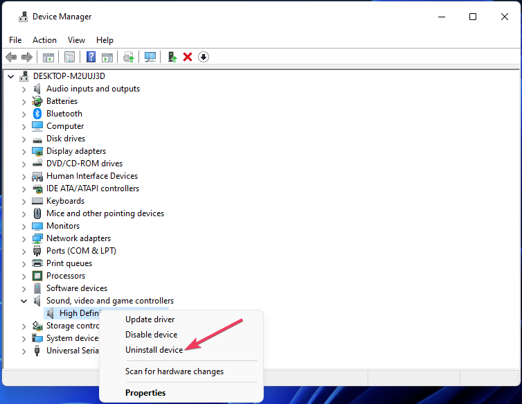 La opción Desinstalar dispositivo Windows Audio Service bloquea Windows 11