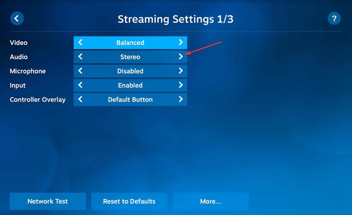 ajuste de transmisión de audio aplicación de dispositivo remoto Steam Link