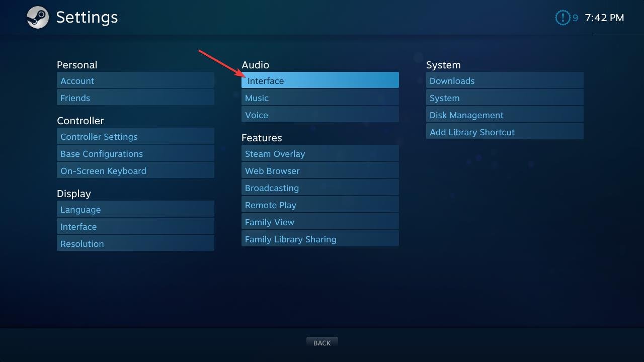 en marcha interfaz de configuración de audio host de enlace de vapor