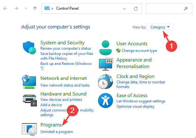 abrir programas en el panel de control de windows