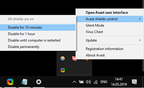Opciones de control de Avast Shield Se produjo un error al ejecutar el contenido de Unity en esta página Chrome