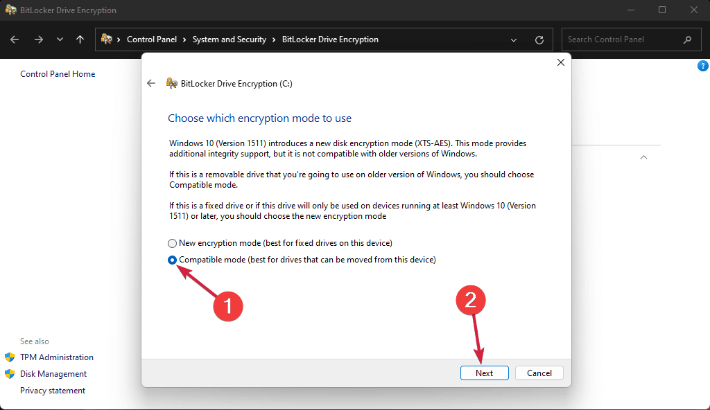 modo de cifrado bitlocker windows 11