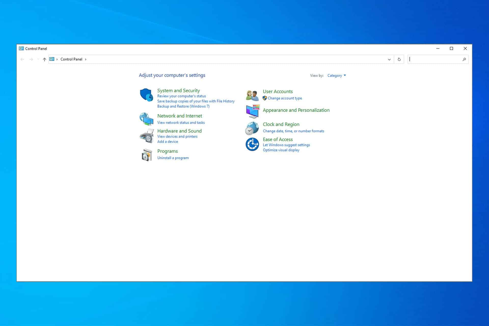 configuración de windows 10 del panel de control