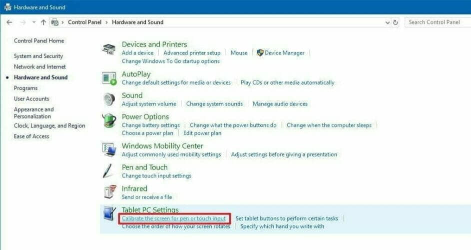 cómo calibrar el hardware y el sonido de la pantalla táctil de Windows 10