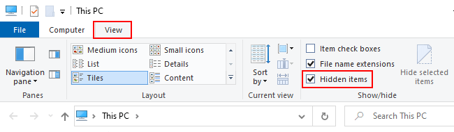Mostrar archivos, carpetas y unidades ocultos en Windows 10