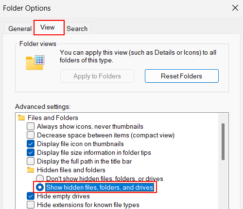Mostrar archivos, carpetas y unidades ocultos en Windows 11