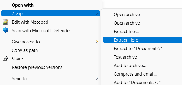 Abrir un archivo RAR en Windows 11 con 7-Zip