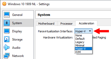 Configuración de la interfaz de paravirtualización en VirtualBox