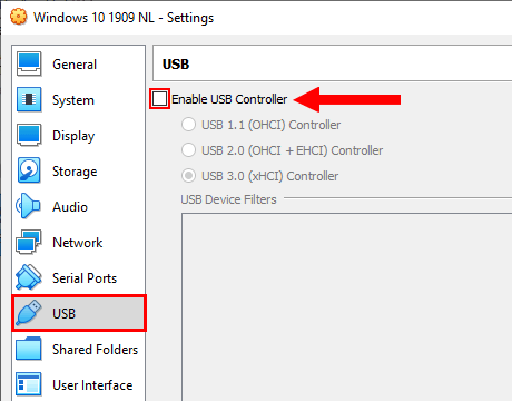 Configuración del controlador USB en VirtualBox