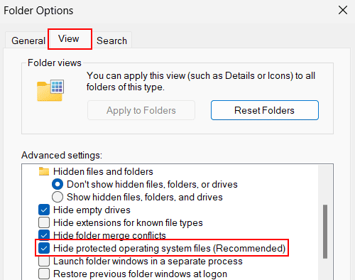 Mostrar archivos protegidos del sistema operativo en Windows 11