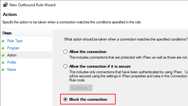 Opción de bloqueo de inicio de sesión del firewall de Windows