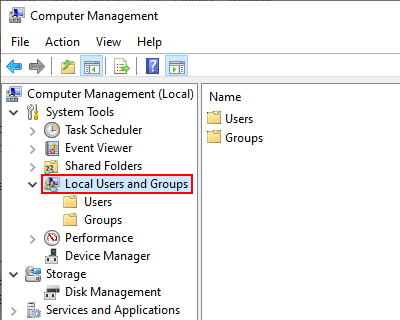 Abrir la configuración de Usuarios y grupos locales en Windows 10
