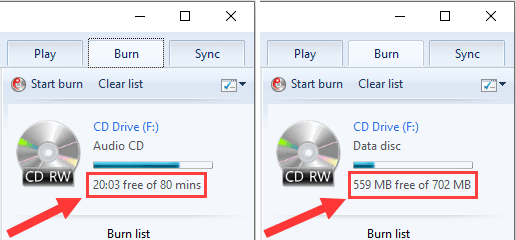 Tiempo o tamaño de archivo restante en el disco en Windows Media Player