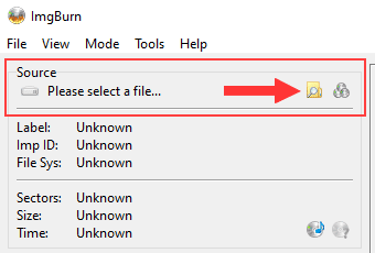 ImgBurn Botón Buscar un archivo