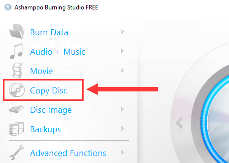 Opción de copia de disco gratuita de Ashampoo Burning Studio