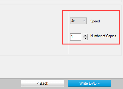 Opciones de velocidad de grabación y recuento de copias de Ashampoo Burning Studio Free