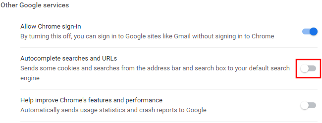 Inhabilitar la función de autocompletar búsquedas y URL en Google Chrome