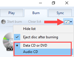 Opciones de grabación del Reproductor de Windows Media