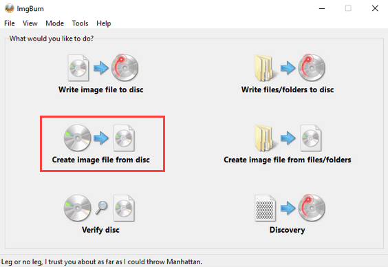ImgBurn Opción de crear un archivo de imagen a partir de un disco