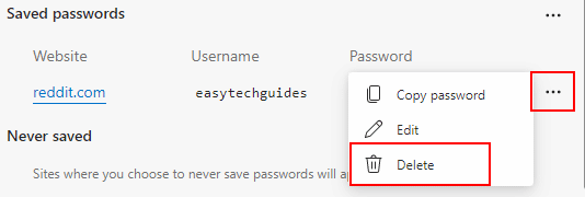 Eliminar una contraseña guardada en Microsoft Edge