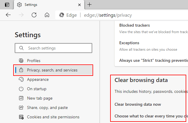 Borrar la sección de datos de navegación en Microsoft Edge