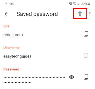 Eliminar una contraseña guardada en Brave en Android