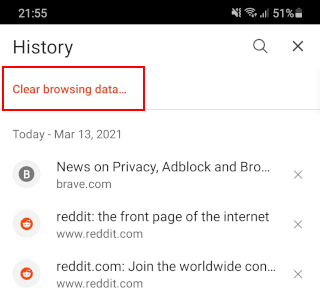 Borrar datos de navegación en Brave en Android