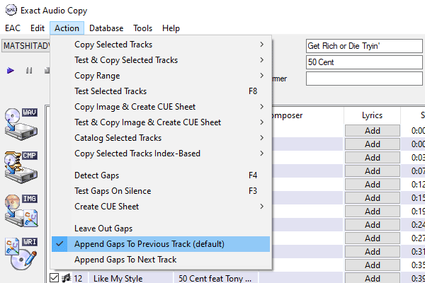 EAC Append Gabs To Previous Track (por defecto)