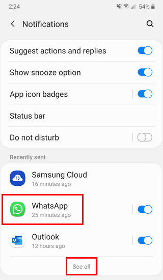 Abrir los ajustes de notificaciones de WhatsApp