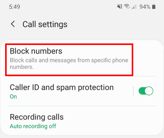 Configuración del bloqueo de números en un teléfono Samsung