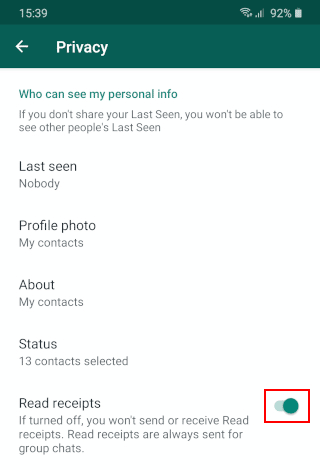 Cómo desactivar los acuses de recibo de lectura en WhatsApp en un móvil Android
