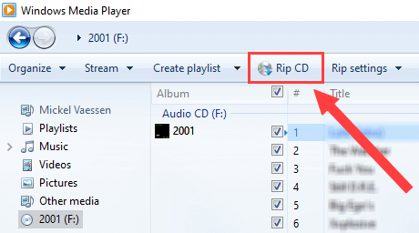 Botón Ripear CD del Reproductor de Windows Media