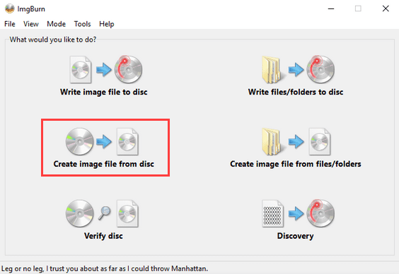 ImgBurn Opción de crear un archivo de imagen desde el disco