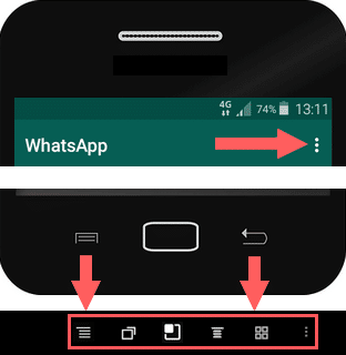 Botones de menú de WhatsApp en Android