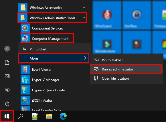 Abrir Administración de equipos como administrador en Windows 10